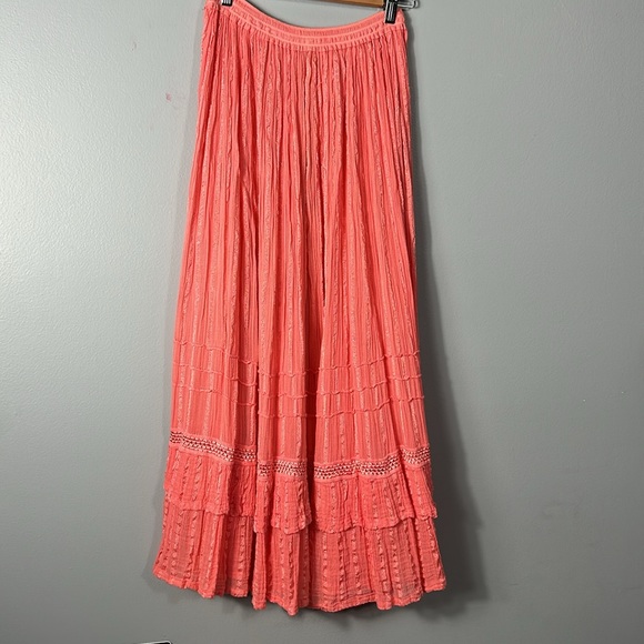 Orange Cotton Boho Maxi Skirt Elastic Band No lining - Picture 2 of 9